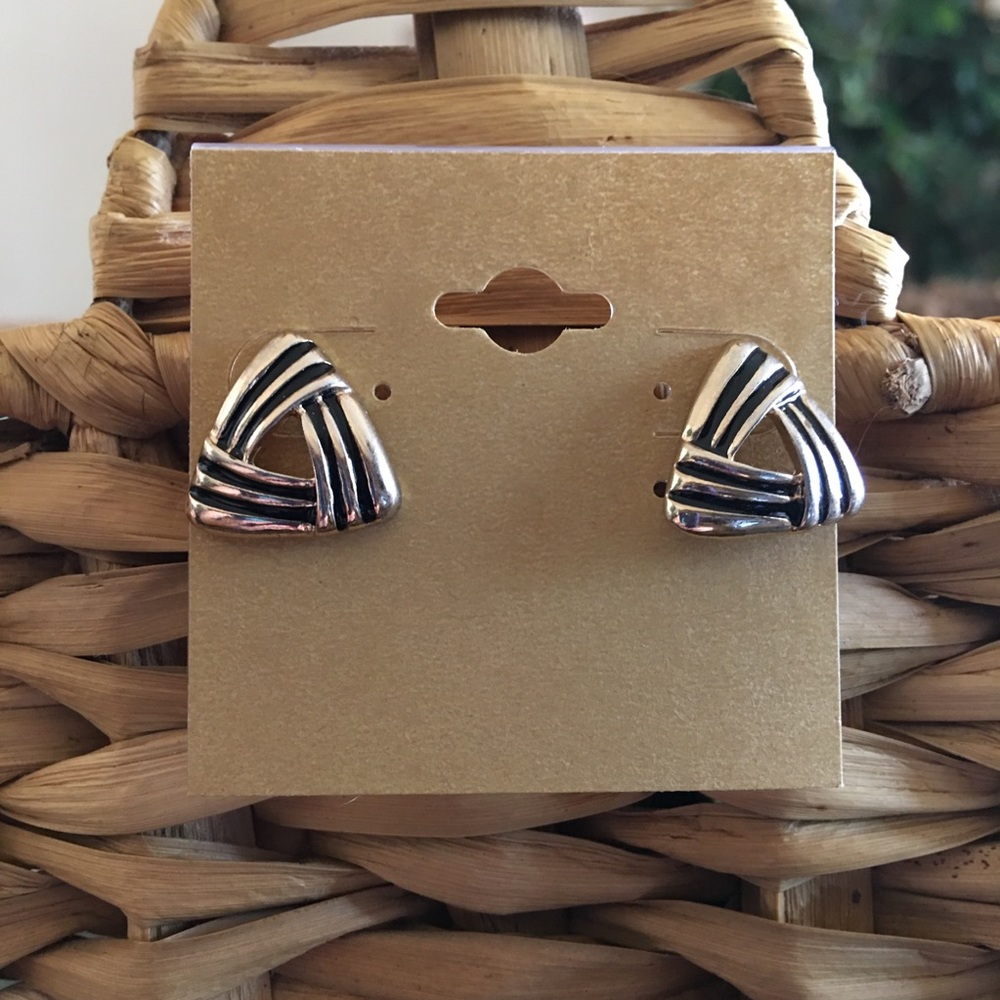 Vintage gold and black triangle pierced earrings